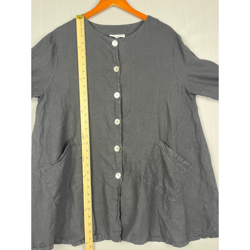 Bryn Walker Mother of Pearl Button Front L Black Linen Tunic Lagenlook Coastal - Picture 11 of 11